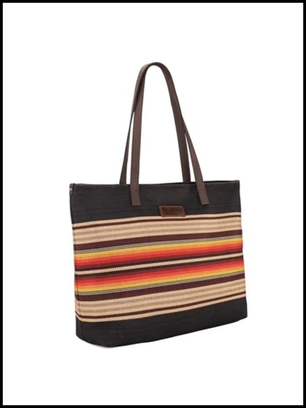 Canvas Aztec Print Tote Bag with Leather Handles for Work Travel